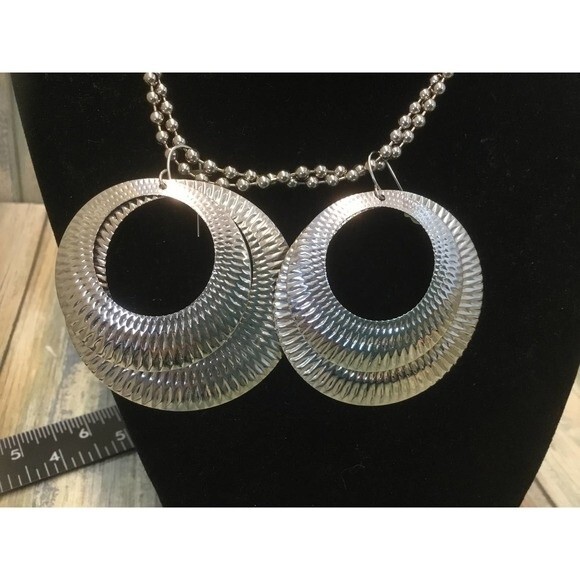 Silver Tone Two Ring Earrings - Picture 1 of 5